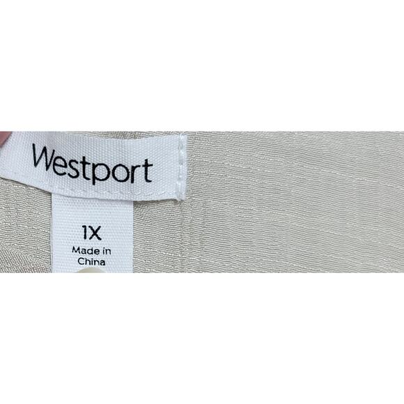 Westport Beige Tan Metallic Shine Button Up Top 1X Plus Lightweight Soft Pockets - Picture 3 of 4